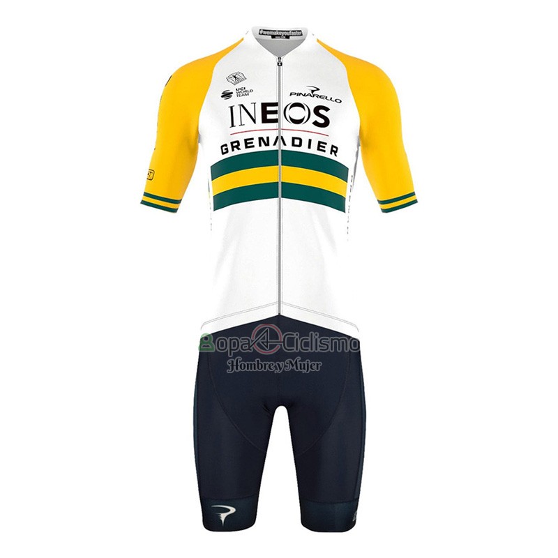 Ineos Grenadiers Ropa Ciclismo Culotte Corto 2023 Mangas Cortas Blanco AMarillo